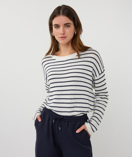 ESQUALO STRIPED SLUB SWEATER - OFF WHITE/NAVY - Vi-Leen's Fashions