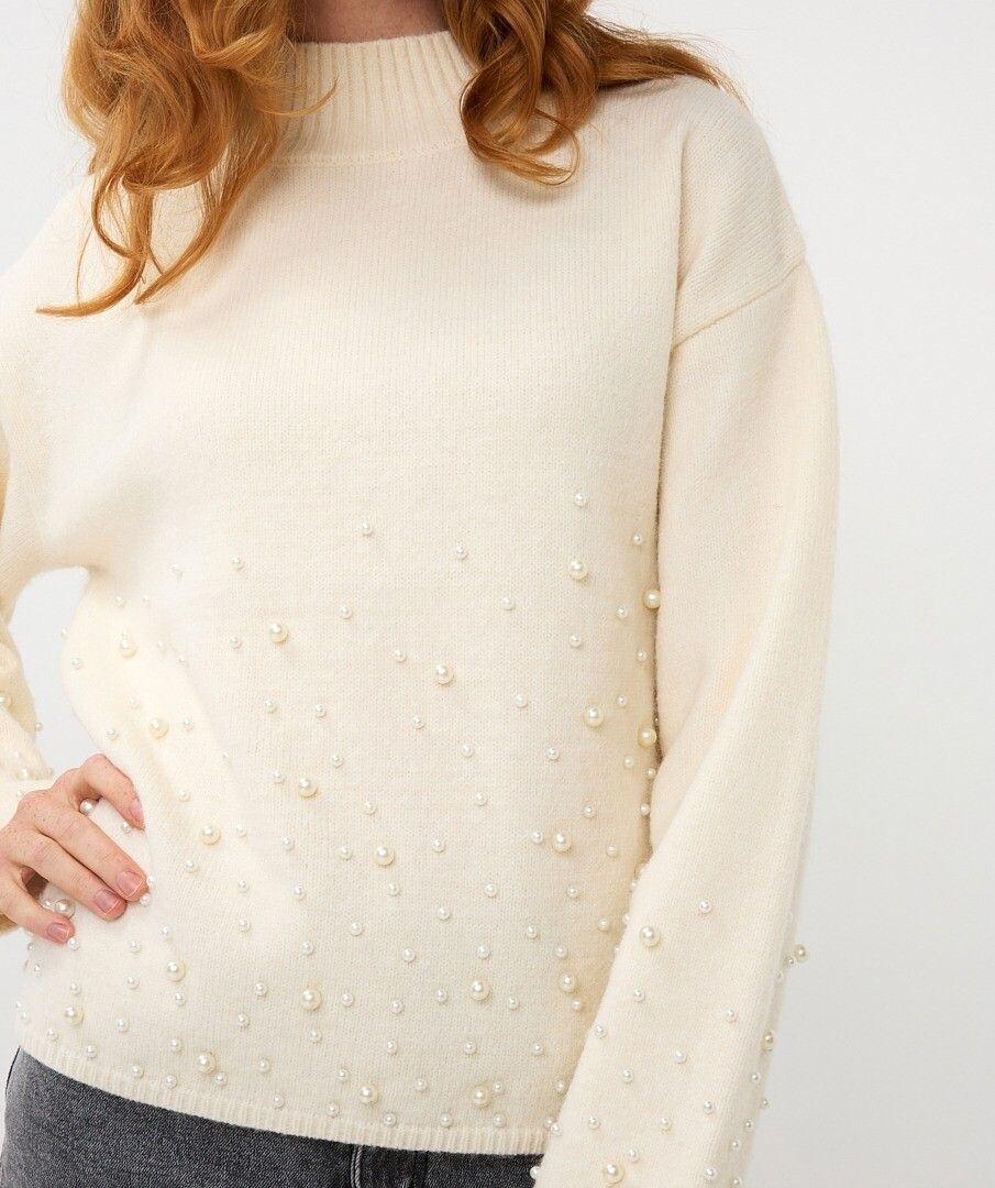 ESQUALO PEARL FRONT SWEATER - OFF WHITE