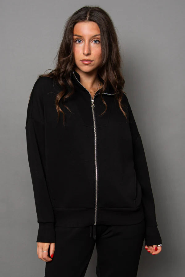 RD STYLE ZULA SOFT KNIT FULL ZIP TOP - BLACK