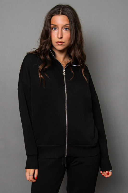 RD STYLE ZULA SOFT KNIT FULL ZIP TOP - BLACK