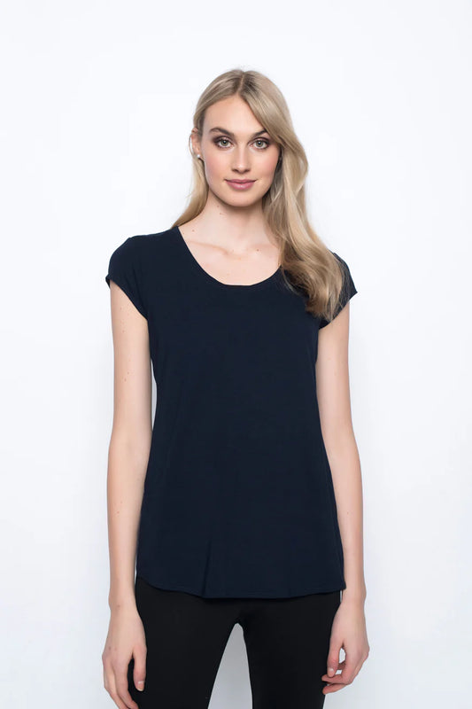 PICADILLY SCOOP NECK SHORT SLEEVE TOP - DEEP NAVY - Vi-Leen's Fashions