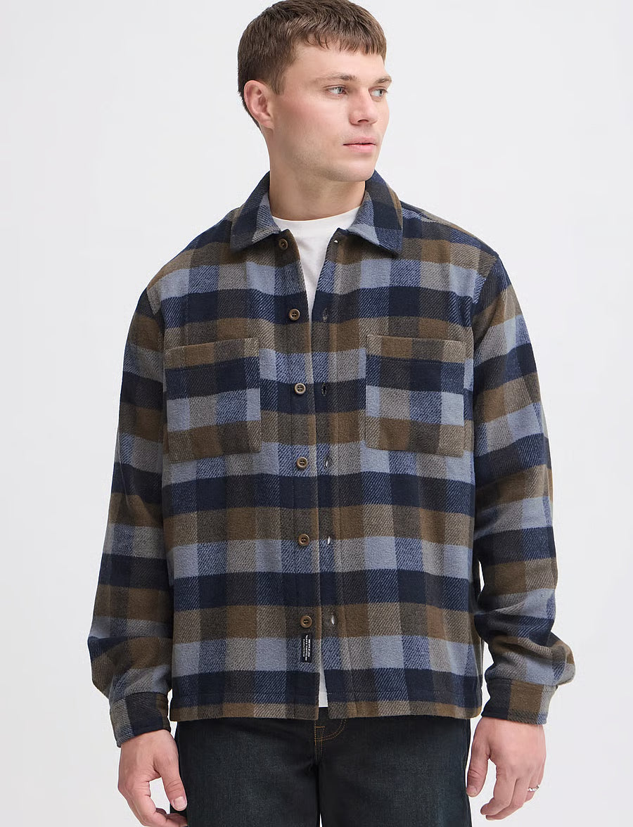 BLEND CHECK OVERSHIRT - NAVY/BROWN