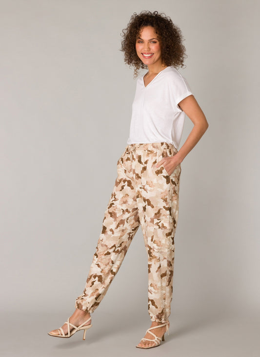 YEST GHISLAINE PRINTED CARGO PANT - SAND - Vi-Leen's Fashions