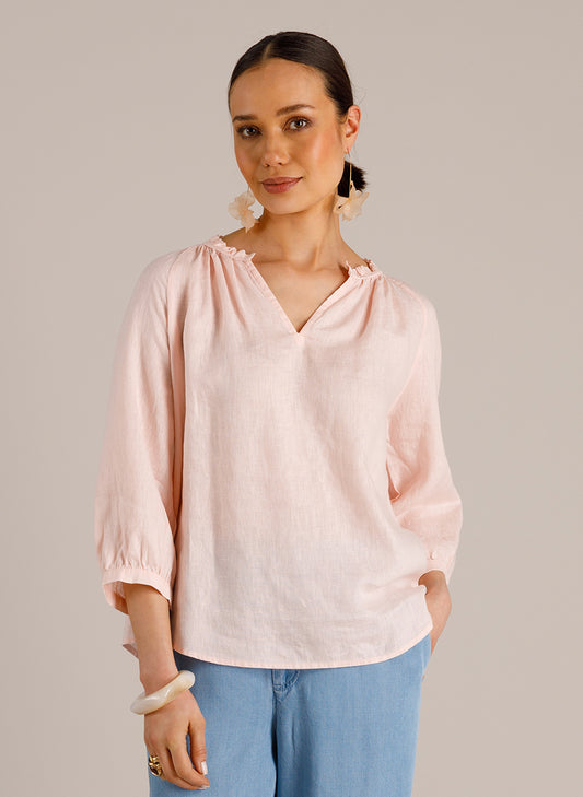 YEST MALIKA LINEN BLOUSE - SOFT ROSE - Vi-Leen's Fashions