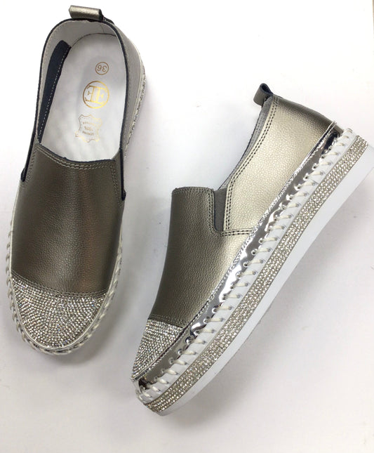 LITTLE EMPRESSES SPARKLE TOE SNEAKER - PEWTER - Vi-Leen's Fashions