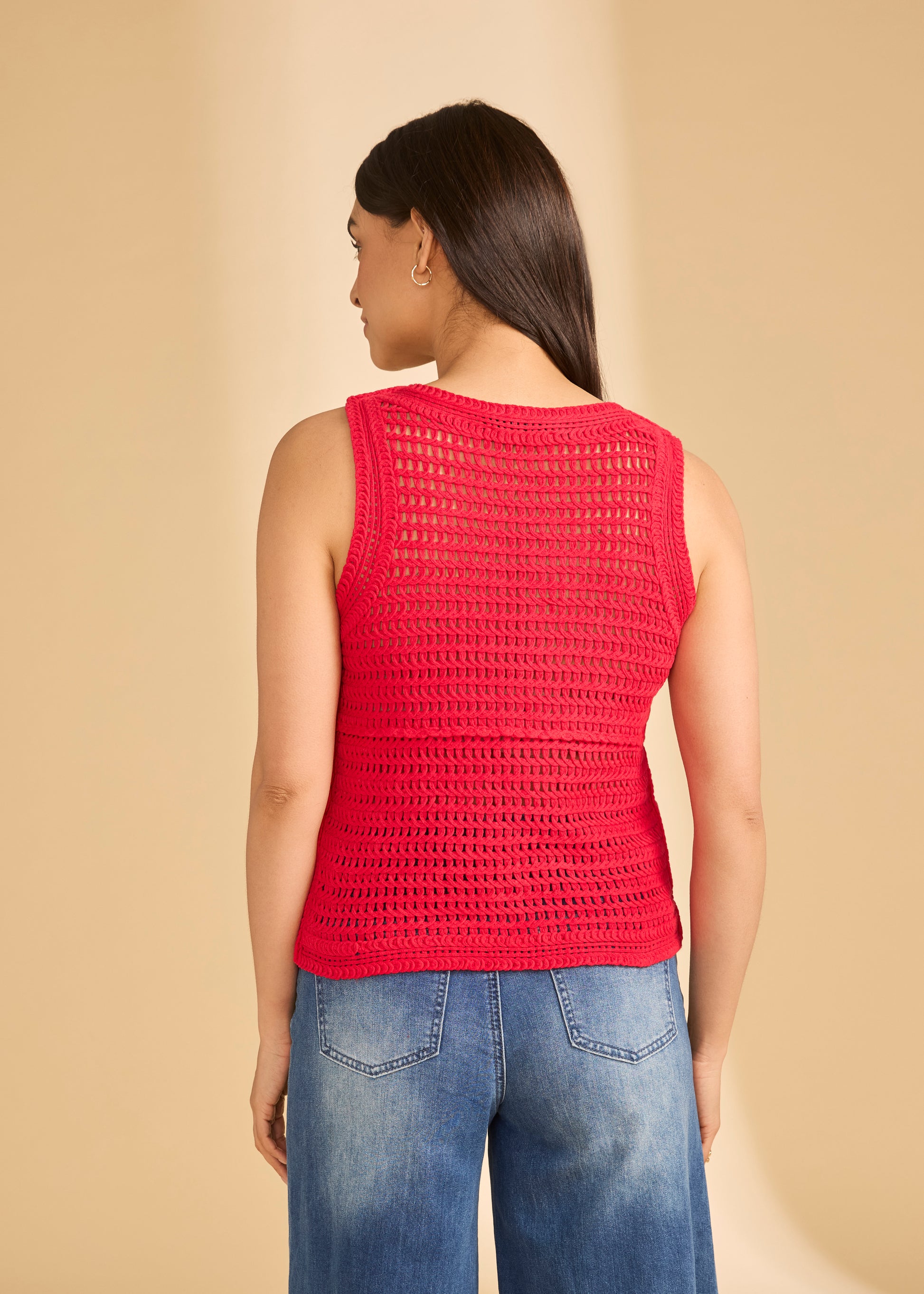 FDJ SLEEVELESS CROCHET SWEATER - RED - Vi-Leen's Fashions
