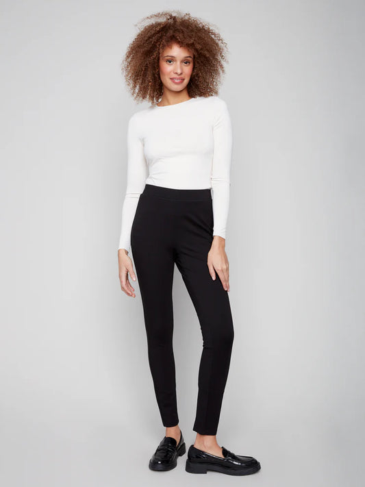 CHARLIE B SLIM PANT WITH BACK SLITS - BLACK