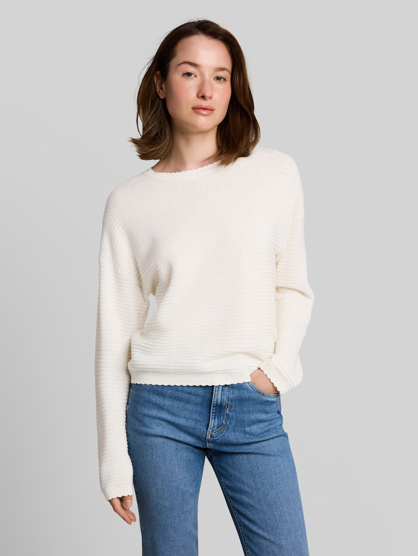 TOM TAILOR PULLOVER WITH WAVY EDGES - CREAM - Vi-Leen's Fashions