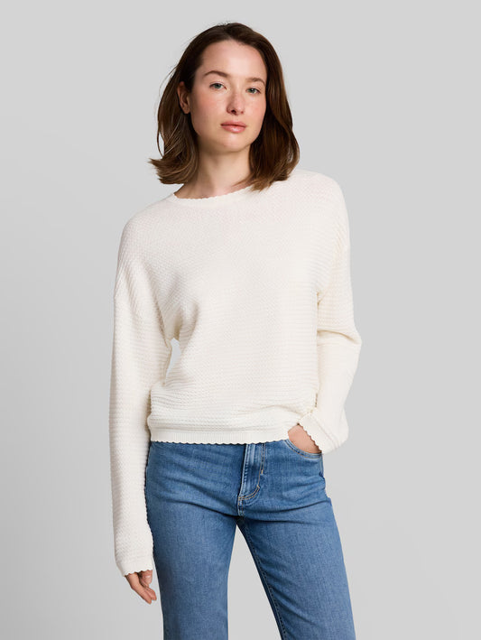 TOM TAILOR PULLOVER WITH WAVY EDGES - CREAM - Vi-Leen's Fashions