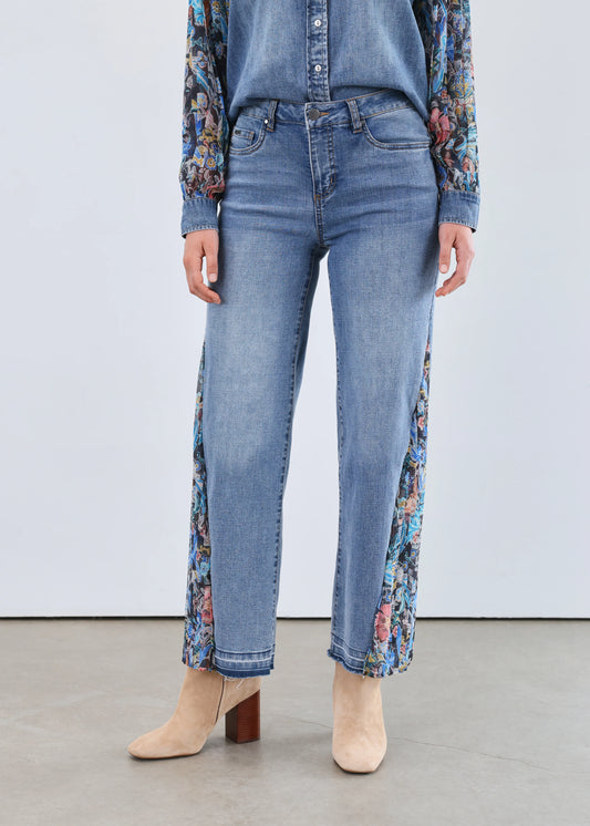 FDJ OLIVIA WIDE ANKLE WITH PRINT INSERT - MEDIUM WASH