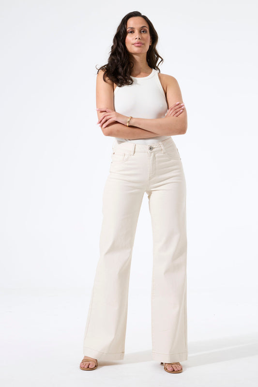 GARCIA CELIA WIDE LEG JEAN - ECRU - Vi-Leen's Fashions