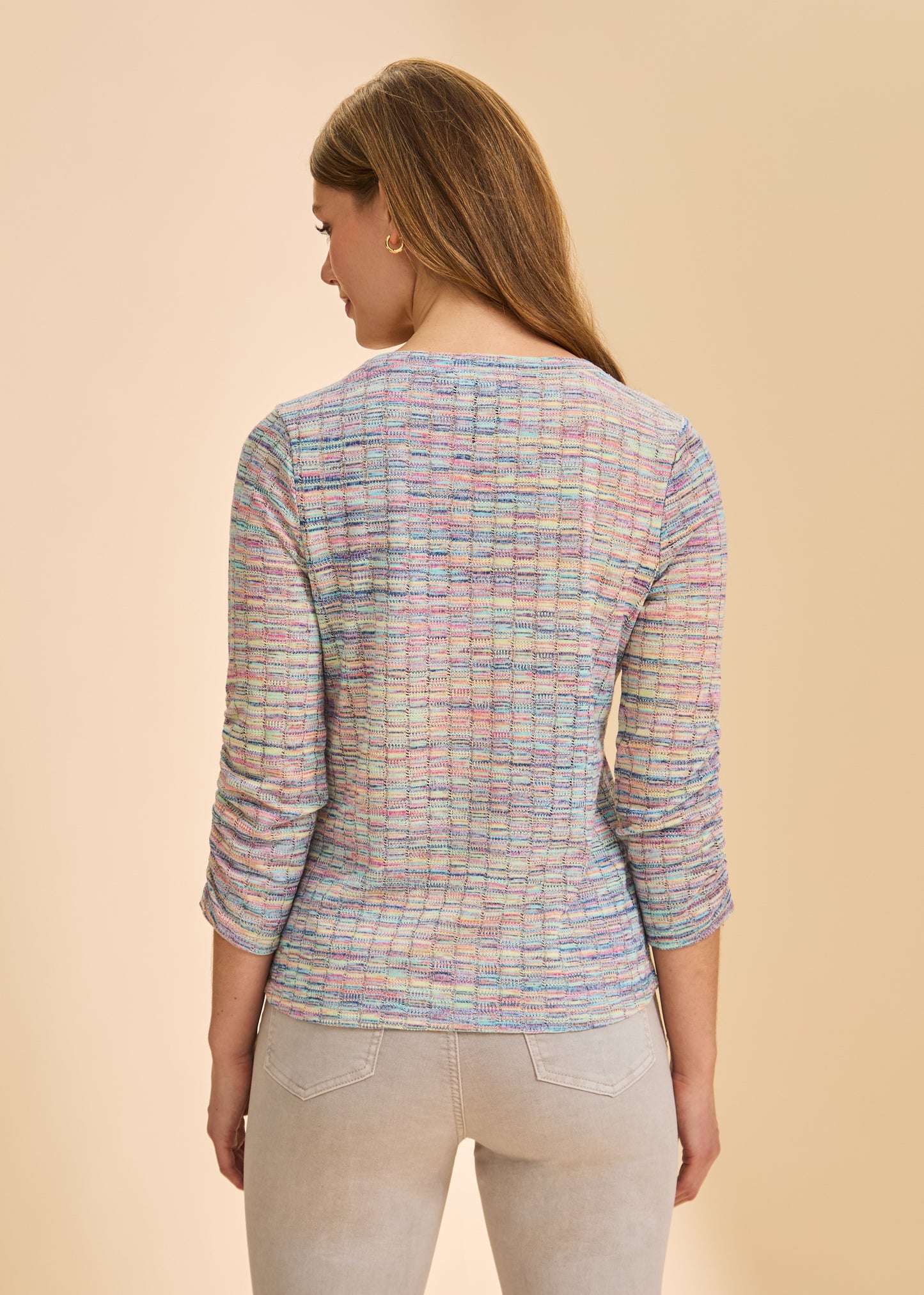 FDJ PRINT RUCHED SLEEVE TOP - RAINBOW SPACEDYE - Vi-Leen's Fashions