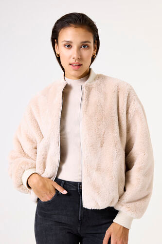 GARCIA REVERSIBLE FAUX FUR JACKET - BEIGE - Vi-Leen's Fashions
