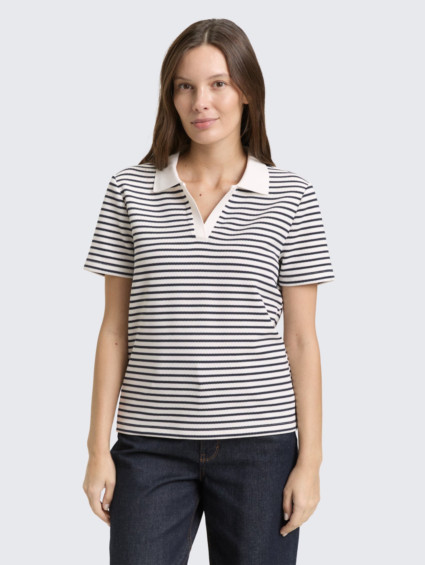 TOM TAILOR STRIPE POLO - NAVY/WHITE - Vi-Leen's Fashions