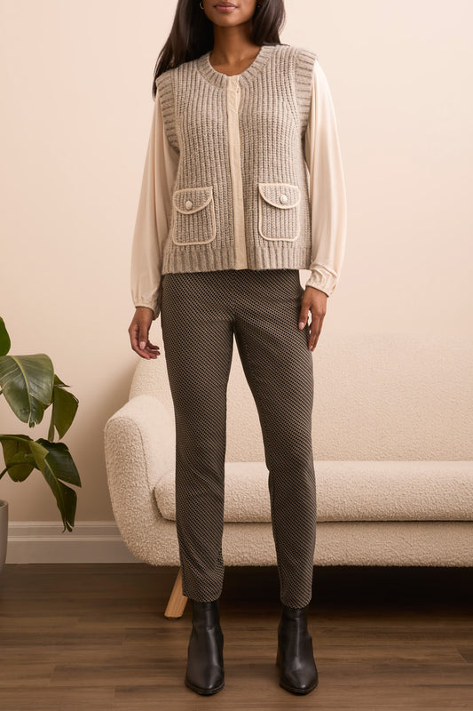 TRIBAL SLEEVELESS KNIT VEST - HEATHER SANDSTONE